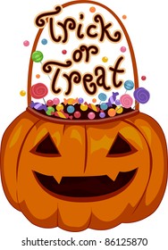 Illustration of a Jack-o'-Lantern Full of Candies