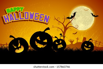illustration of jack-o-lantern pumpkin in Halloween night