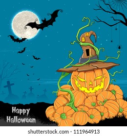 illustration of jack-o-latern pumpkin in halloween night