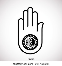 Illustration of Jain Emblem. Ahimsa symbol icon with a white background. Jain symbol hand.