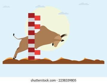 illustration of jallikattu bull come out from vaadivasal. traditional bull taming sport in tamilnadu. Flat design. 