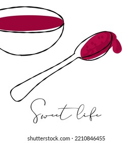 Illustration of jam in line art with text Sweet life