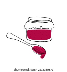 Illustration of jam with a spoon on a white background