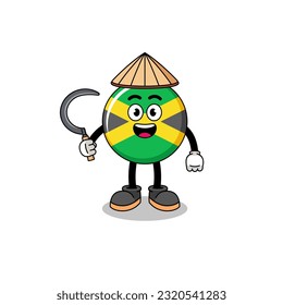 Illustration of jamaica flag as an asian farmer , character design