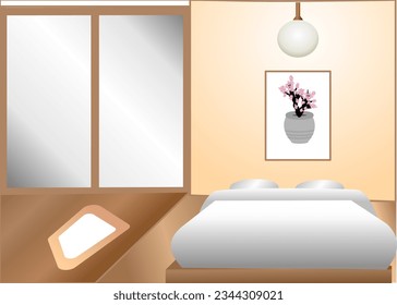Illustration of Jamming bed room decoration in muji style minimal  interior design 