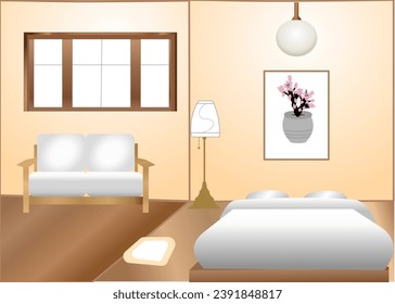 Illustration of Jamming bed room decoration in muji style minimal  interior design 
