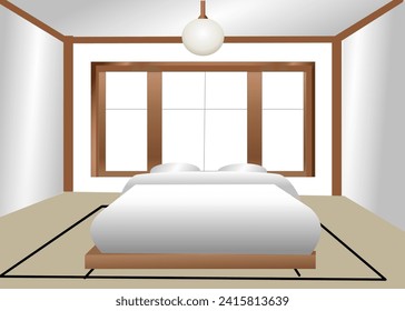 Illustration of Jamming bed room decoration in muji style minimal  interior design 