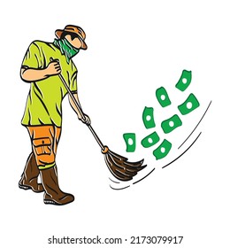 illustration of janitor cleaning finance