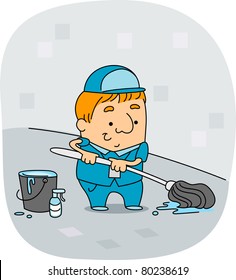 Illustration eines Janitors bei der Arbeit
