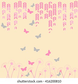 Illustration of Japan background, Butterfly and dandelions