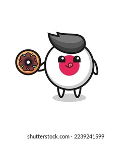 illustration of an japan flag badge character eating a doughnut , cute style design for t shirt, sticker, logo element