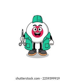 Illustration of japan flag mascot as a surgeon , character design