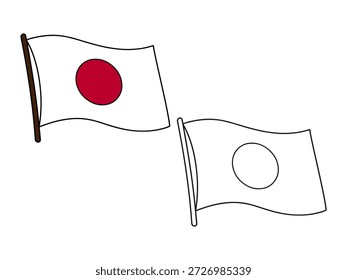 An illustration of the Japan flag shown in full color beside a clean outline version. This simple waving flag design is ideal for education, presentations, infographics, geography lessons, and national themed projects.