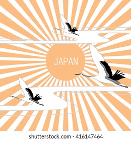 Illustration of Japan Flag Vector Background. Sunburst 
wind Effect Vector Background and swans