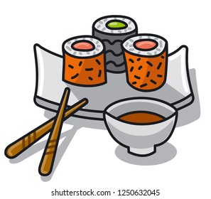 illustration of japan food sushi with sauce