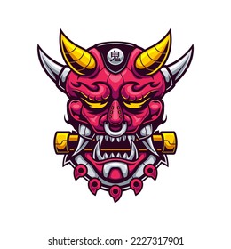 illustration of japan oni mask mecha