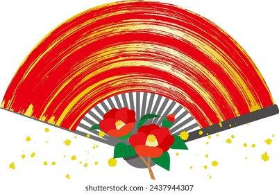 Illustration of Japan: Red fan and camellia flower.