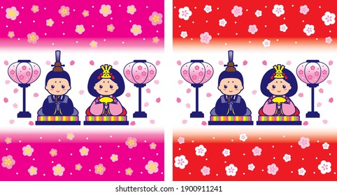 Illustration of the Japanese annual event "Hinamatsuri (Doll's festival)".  Hina dolls for Japanese Doll's festival held on the 3rd of March each year.