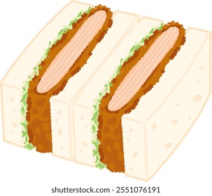 Ilustração de uma padaria japonesa. Sanduíche Katsu é um sanduíche com costeleta de porco ou de frango, e é um prato exclusivo do Japão.