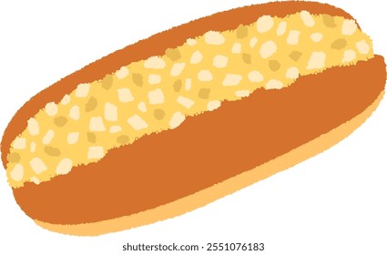 Illustration of a Japanese bakery. Tamago sandwich is a fluffy white bread filled with rich egg salad, and is a dish unique to Japan.