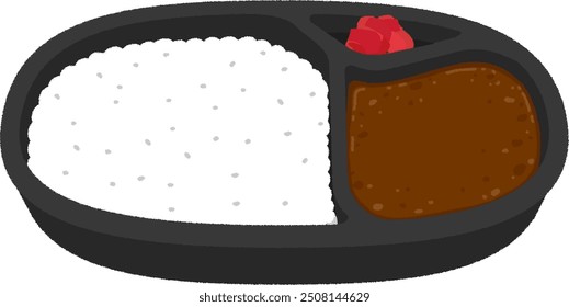 Illustration of Japanese bento. Curry rice bento.