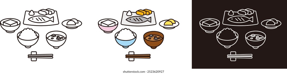 Ilustração do café da manhã japonês. Ícone japonês do vetor de alimentos. Design simples.