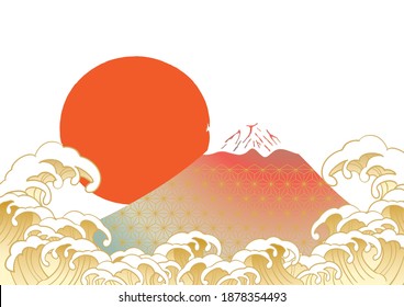 Illustration of Japanese cherry blossoms and Mt. Fuji