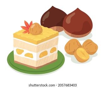 It is an illustration of a Japanese chestnut cake. It is a cake named Mont Blanc Mountain. Since it is vector art, it can be easily edited.