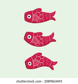 Illustration of Japanese Children's Day Koinobori, Fish Carps Flags with 3 red fish in different movement