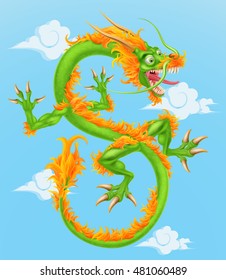 An illustration of a Japanese or Chinese style oriental dragon