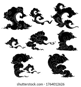 illustration Japanese cloud or Chinese cloud oriental style without outline vector collection set with white background 