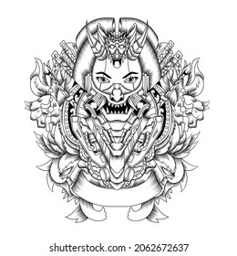 Illustration of japanese culture Geisha with mecha theme, perfect for t-shirt design, merchandise design, logo design, etc.