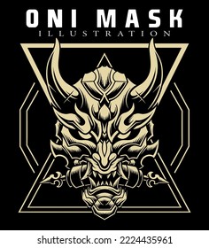 Illustration of Japanese demon oni mask design