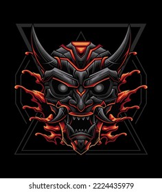 Illustration of Japanese demon oni mask design