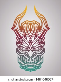 Illustration of Japanese demonic mask in tattoo style