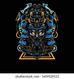 illustration of the Japanese devil using the robot hat style Ronin