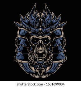 illustration of the Japanese devil using the robot hat style Ronin-style robotic