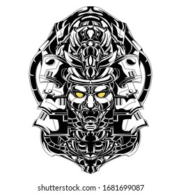 illustration of the Japanese devil using the robot hat style Ronin-style robotic