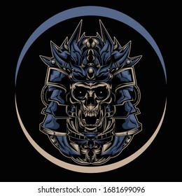 illustration of the Japanese devil using the robot hat style Ronin-style robotic
