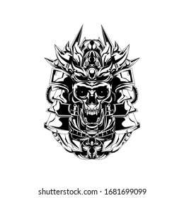 illustration of the Japanese devil using the robot hat style Ronin-style robotic