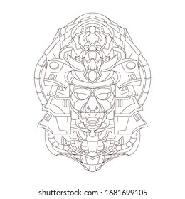 illustration of the Japanese devil using the robot hat style Ronin-style robotic