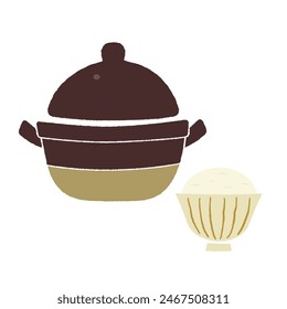 Illustration of a Japanese earthenware pot. Flat vector material isolated on white background.
