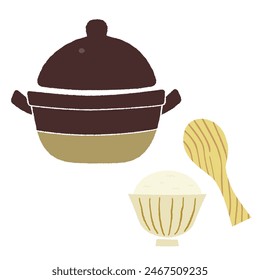 Illustration of a Japanese earthenware pot. Flat vector material isolated on white background.

