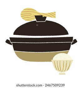 Illustration of a Japanese earthenware pot. Flat vector material isolated on white background.
