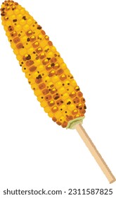 Illustration of Japanese festival. Sweet and salty with butter soy sauce, fragrant grilled corn is synonymous with summer.