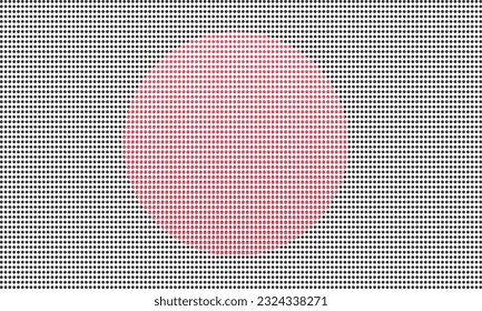 Illustration of the Japanese flag consisting of circles. Pixel art style.