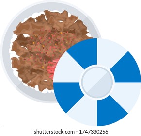 Illustration of Japanese food beef bowl.