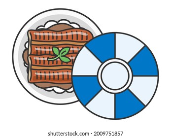 Illustration of Japanese food, eel bowl.