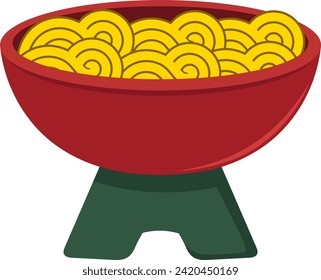 illustration of Japanese food icon, a bowl of delicious ramen noodles in a bowl. creative drawing 