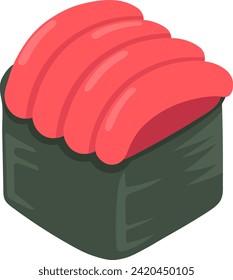 illustration of a Japanese food icon, sushi rice balls with meat sausage topping. creative drawing 